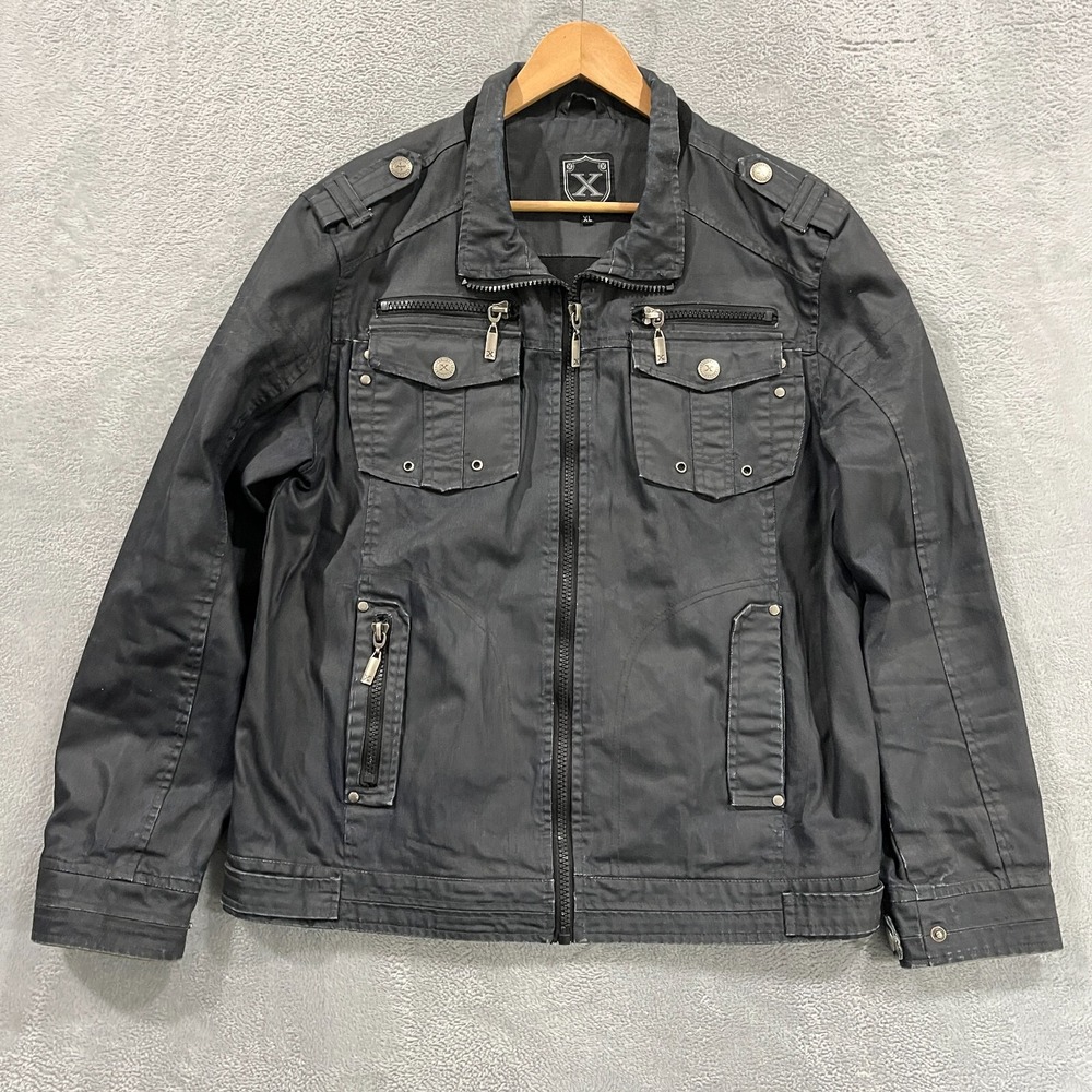 X Waxed Jacket Men's Motorcycle Coated XL Full Zip Y2K Utility Fishing